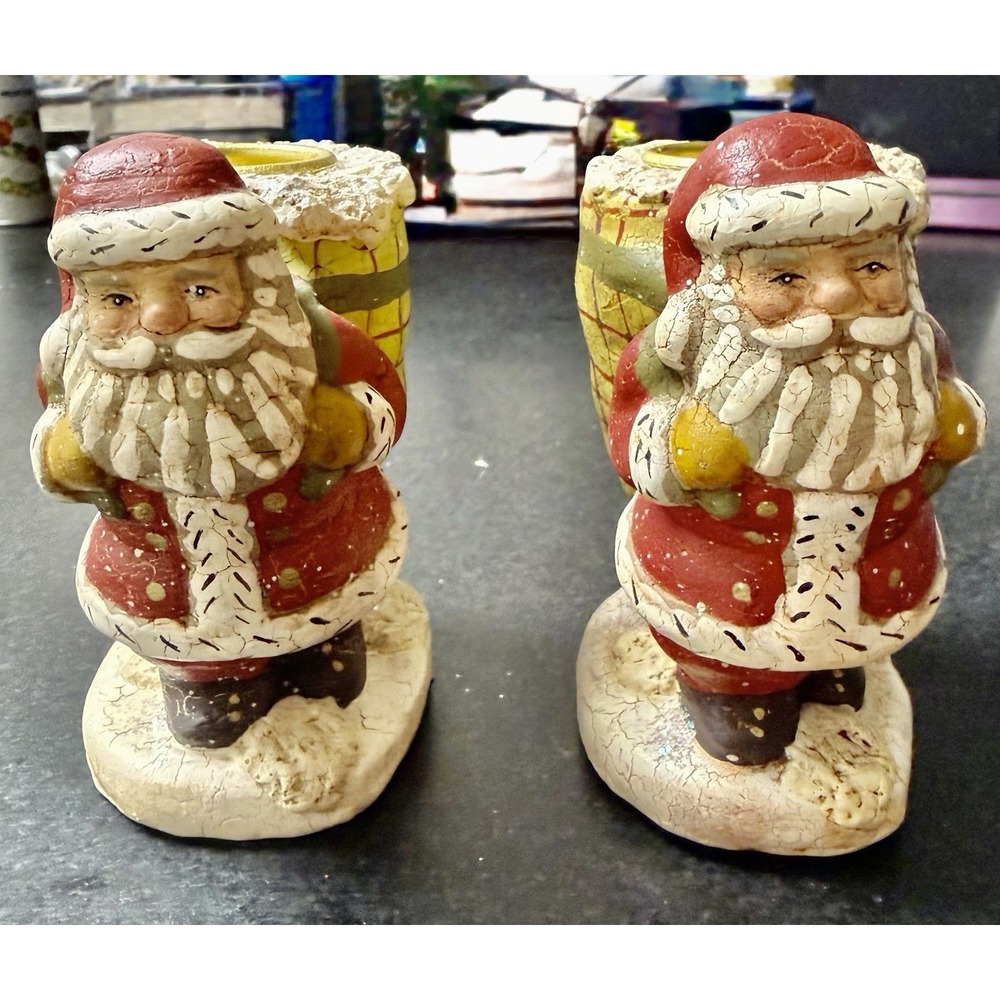Pair Of Midwest Of Cannon Falls Santa Candle Holders Christmas Holiday Decor